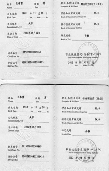 王总音响、灯光资质